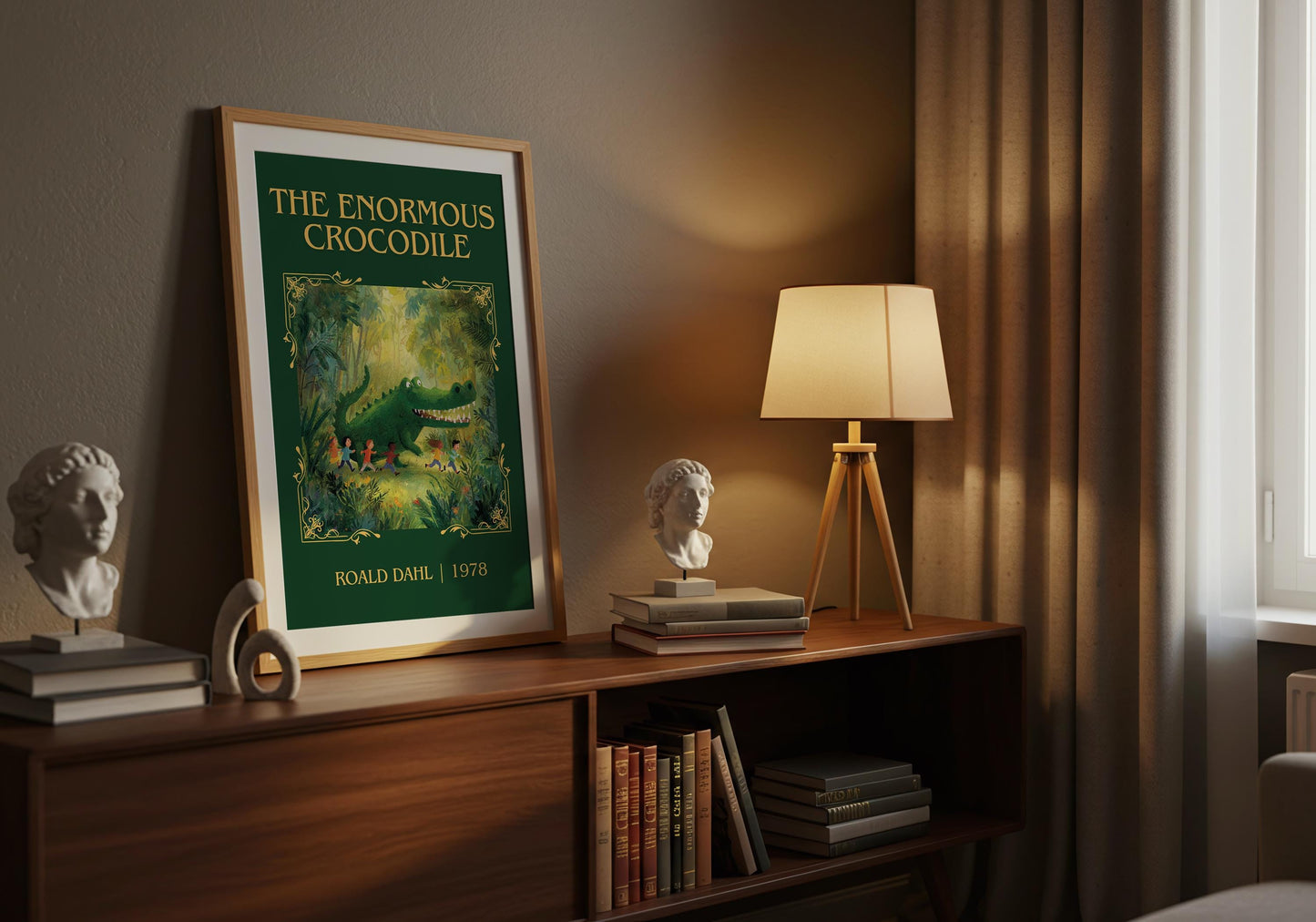 The Enormous Crocodile by Roald Dahl High Quality Poster Print. Free Delivery Wall Art. Author&Title Graphic Book Minimalist Home
