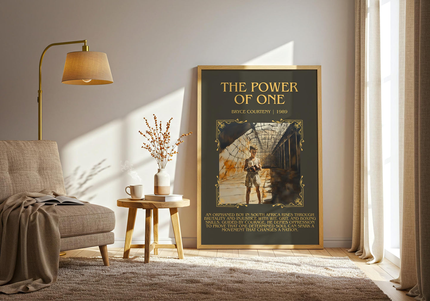 The Power Of One by Bryce Courtney Descriptive, High Quality Poster Print.Free Delivery Wall Art.Author&Blurb Book Nook Gift Library