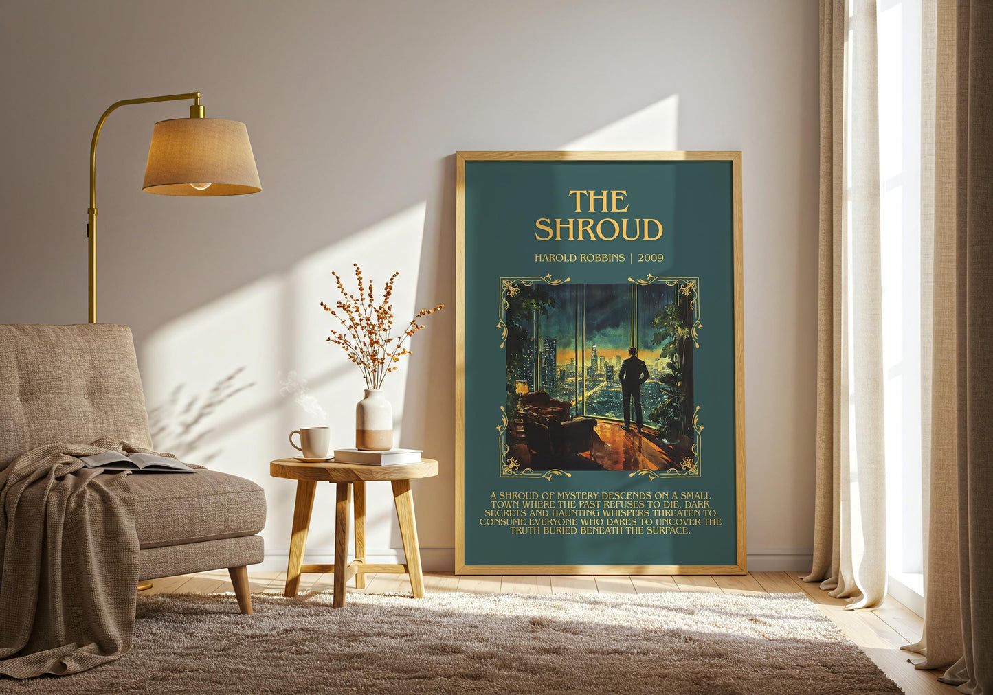 The Shroud by Harold Robbins Descriptive, High Quality Poster Print.Free Delivery Wall Art.Author&Blurb Book Nook Gift Library
