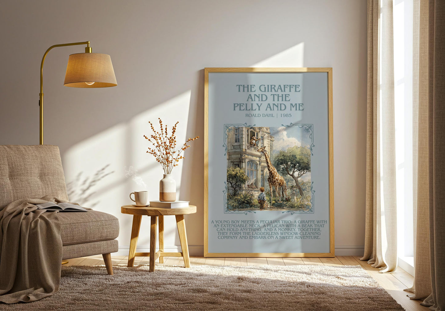The Giraffe And The Pelly And Me by Roald Dahl Descriptive, High Quality Poster Print. Free Delivery Wall Art. Author&Blurb Book Nook Gift