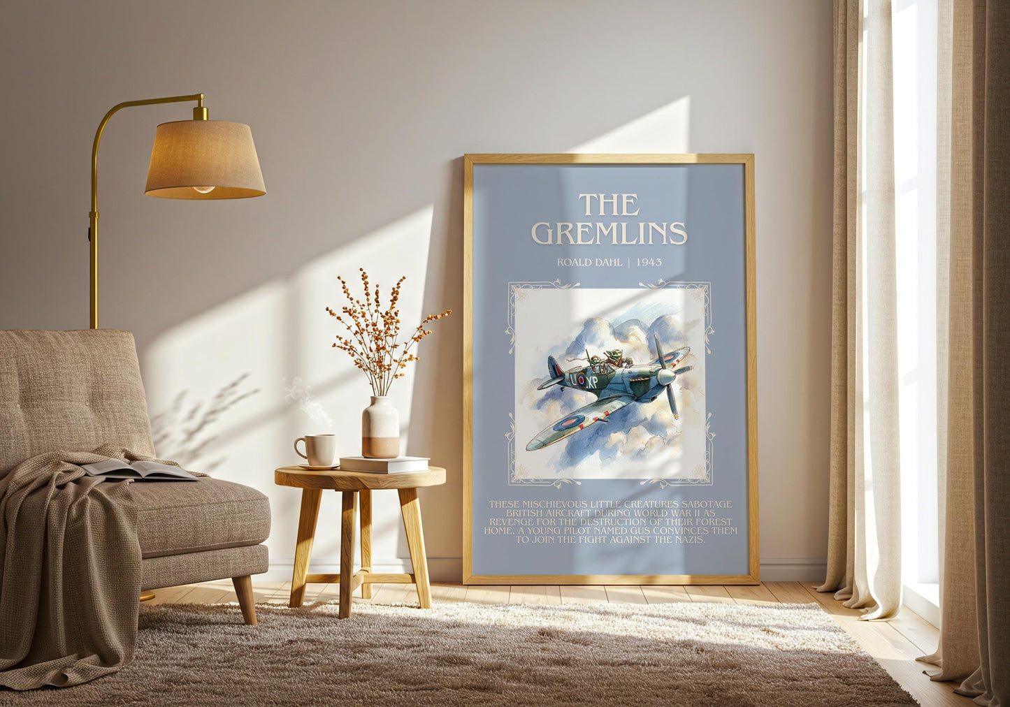 The Gremlins by Roald Dahl Descriptive, High Quality Poster Print.Free Delivery Wall Art.Author&Blurb Book Nook Gift Library Kids Book