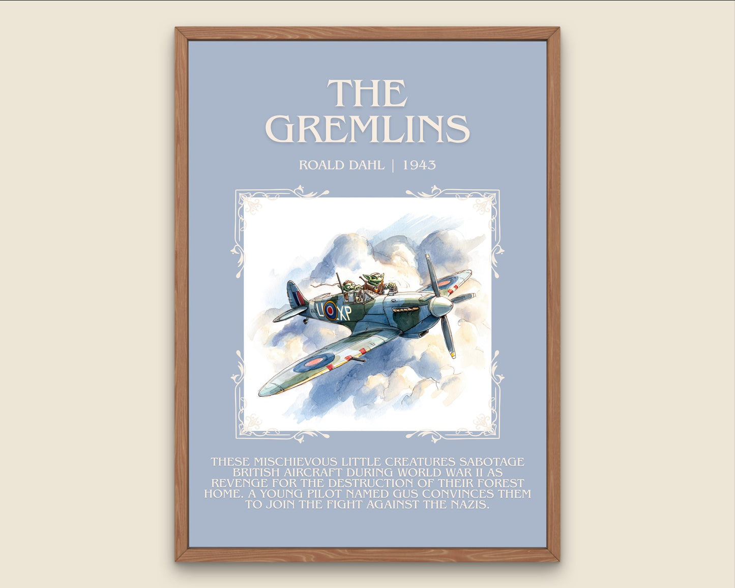 The Gremlins by Roald Dahl Descriptive, High Quality Poster Print.Free Delivery Wall Art.Author&Blurb Book Nook Gift Library Kids Book
