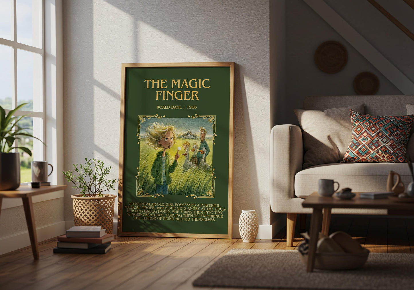 The Magic Finger by Roald Dahl Descriptive, High Quality Poster Print.Free Delivery Wall Art.Author&Blurb Book Nook Gift Library Kids Book