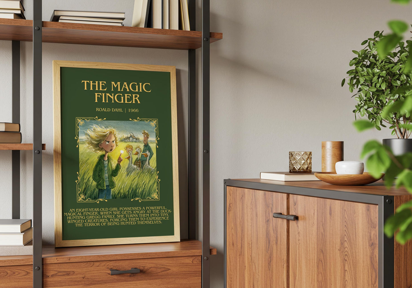 The Magic Finger by Roald Dahl Descriptive, High Quality Poster Print.Free Delivery Wall Art.Author&Blurb Book Nook Gift Library Kids Book