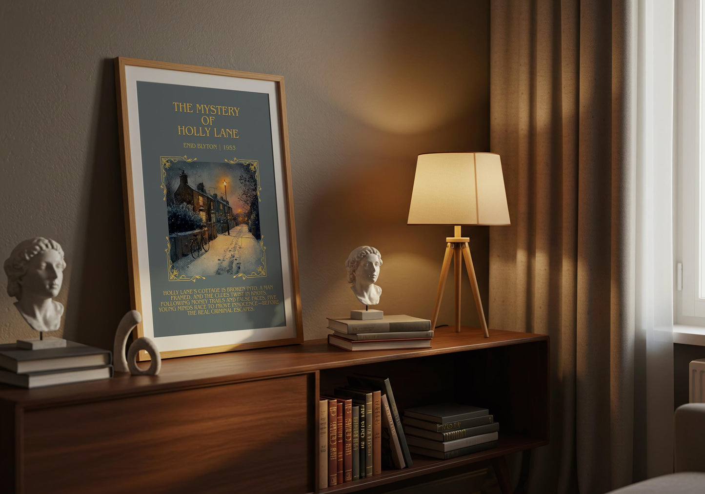The Mystery Of Holly Lane by Enid Blyton Descriptive, High Quality Poster Print.Free Delivery Wall Art.Author&Blurb Book Nook Gift