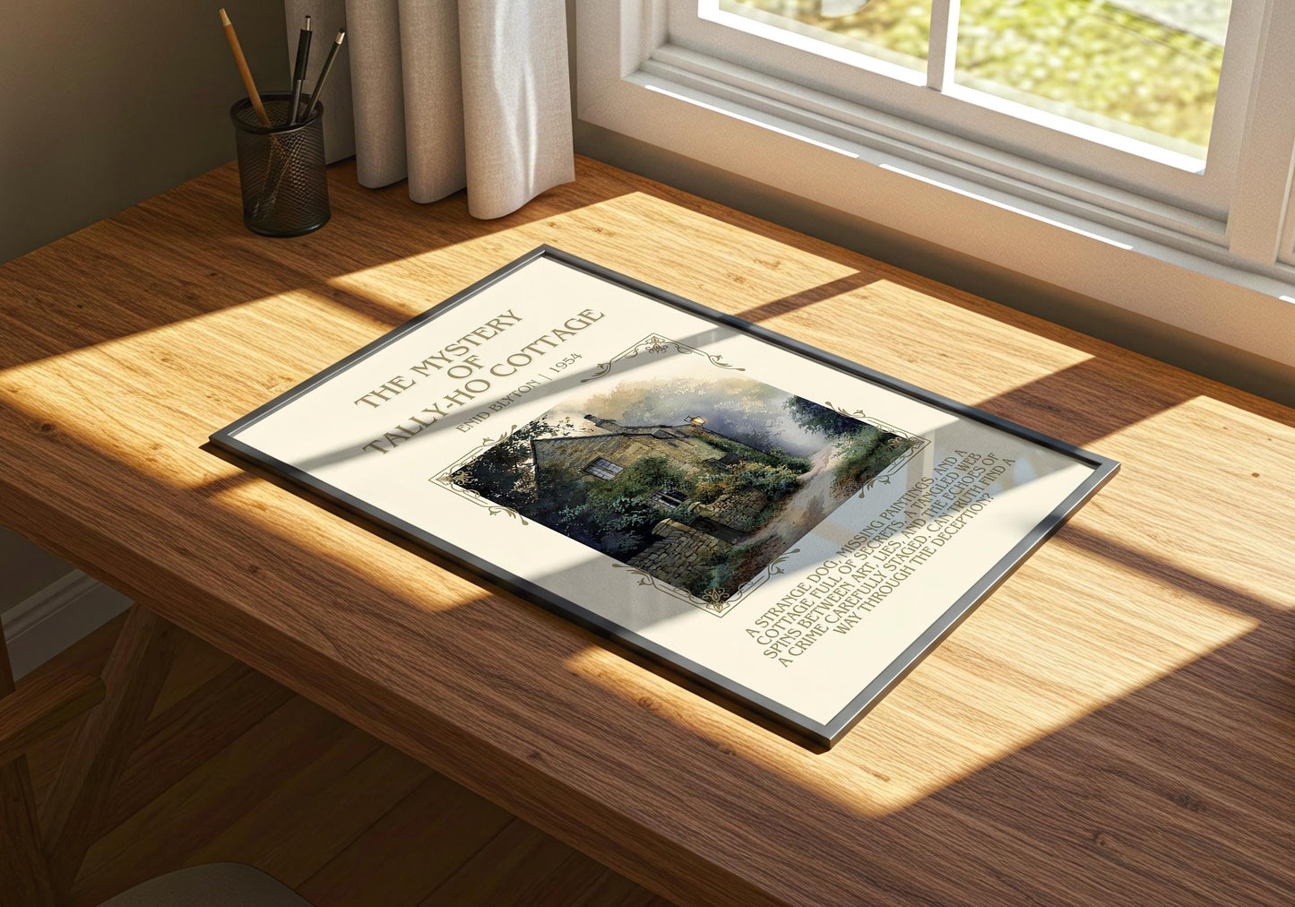 The Mystery Of Tally-Ho Cottage by Enid Blyton Descriptive, High Quality Poster Print.Free Delivery Wall Art.Author&Blurb Book Nook Gift