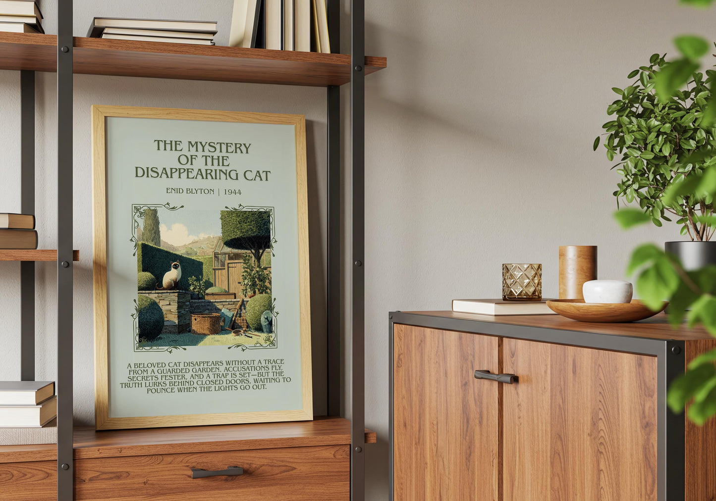 The Mystery Of The Disappearing Cat by Enid Blyton Descriptive, High Quality Poster Print.Free Delivery Wall Art.Author&Blurb Book Nook Gift