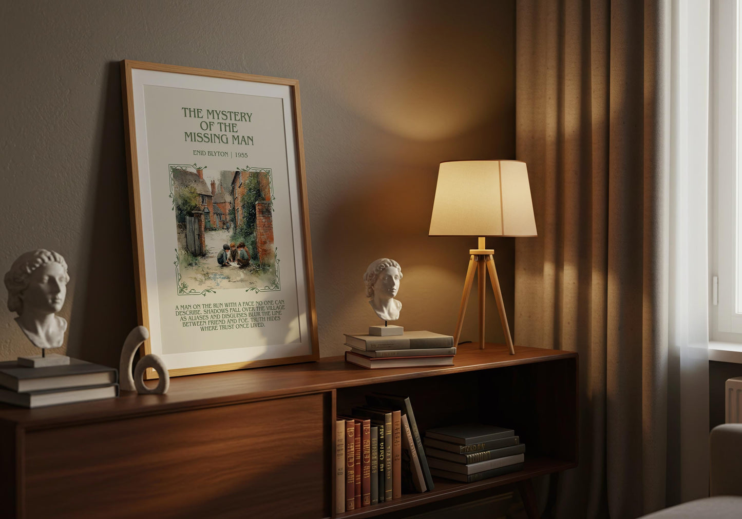 The Mystery Of The Missing Man by Enid Blyton Descriptive, High Quality Poster Print.Free Delivery Wall Art.Author&Blurb Book Nook Gift
