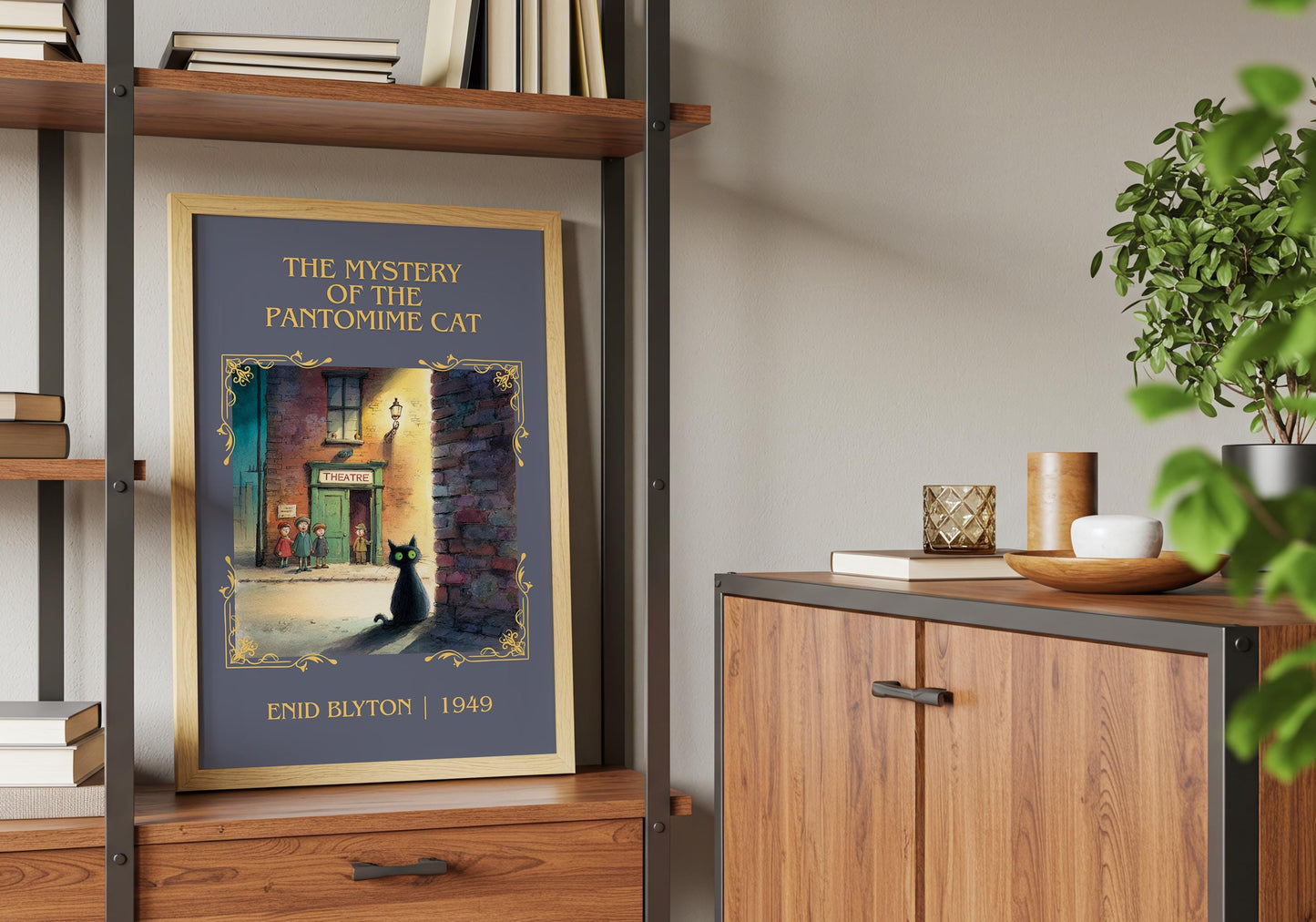 The Mystery Of The Pantomime Cat by Enid Blyton Descriptive, High Quality Poster Print.Free Delivery Wall Art.Author&Blurb Book Nook Gift