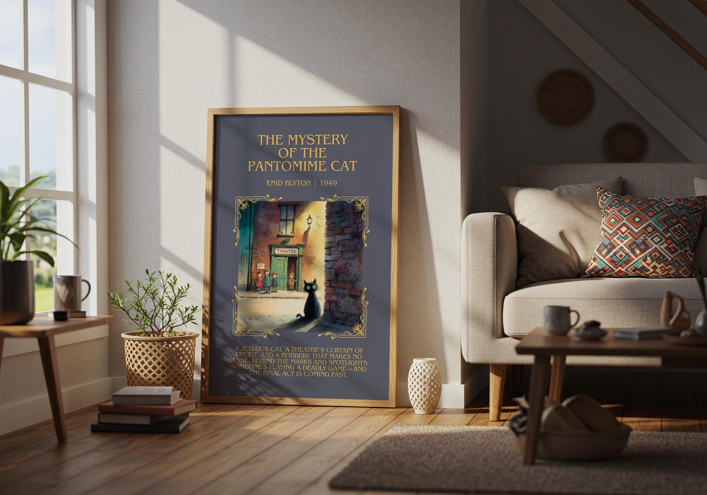 The Mystery Of The Pantomime Cat by Enid Blyton Descriptive, High Quality Poster Print.Free Delivery Wall Art.Author&Blurb Book Nook Gift
