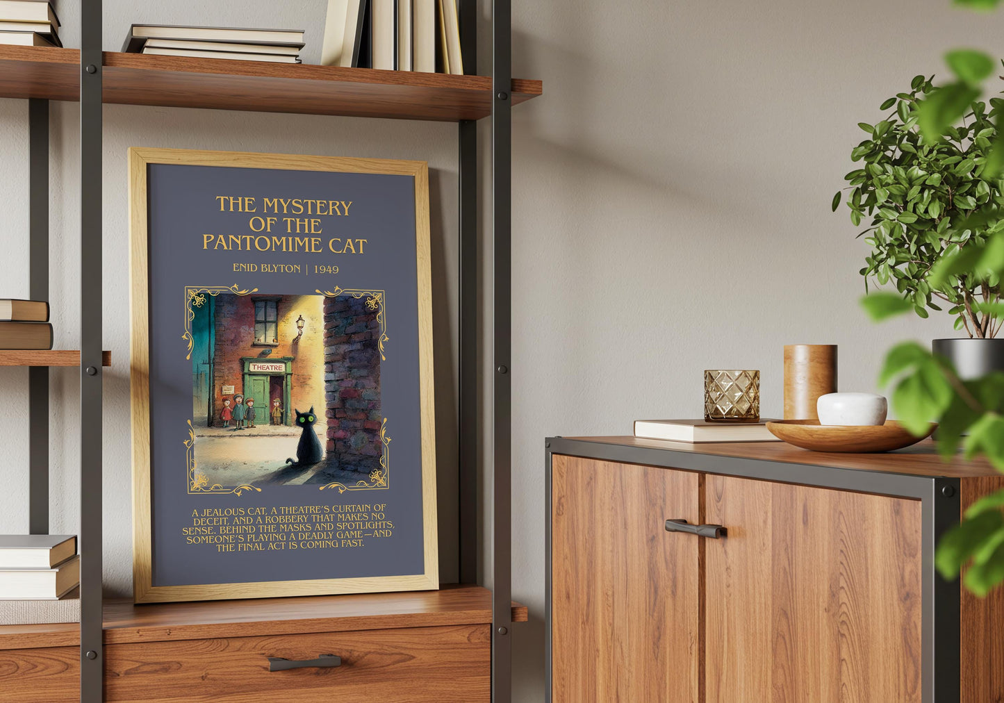 The Mystery Of The Pantomime Cat by Enid Blyton Descriptive, High Quality Poster Print.Free Delivery Wall Art.Author&Blurb Book Nook Gift