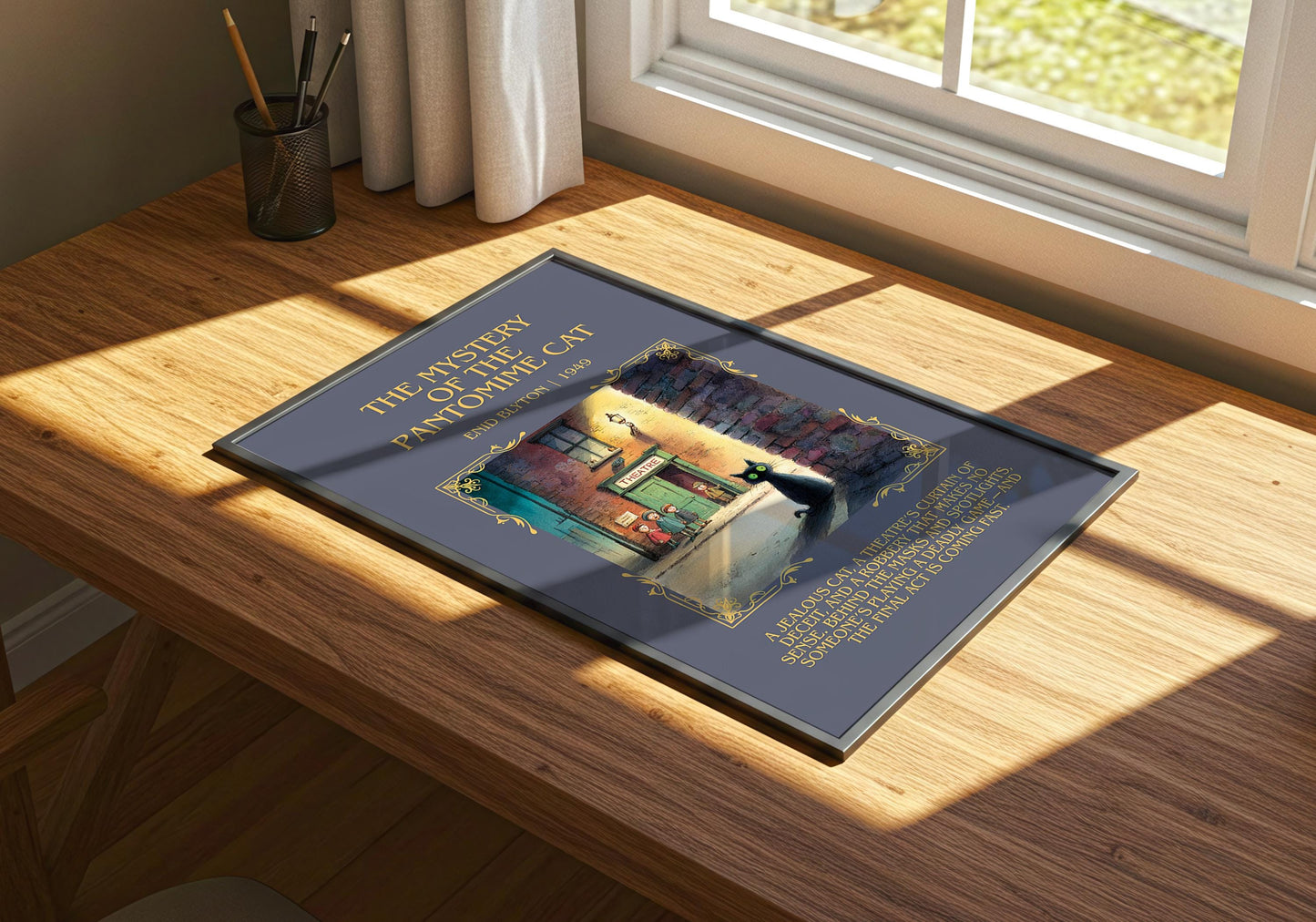 The Mystery Of The Pantomime Cat by Enid Blyton Descriptive, High Quality Poster Print.Free Delivery Wall Art.Author&Blurb Book Nook Gift