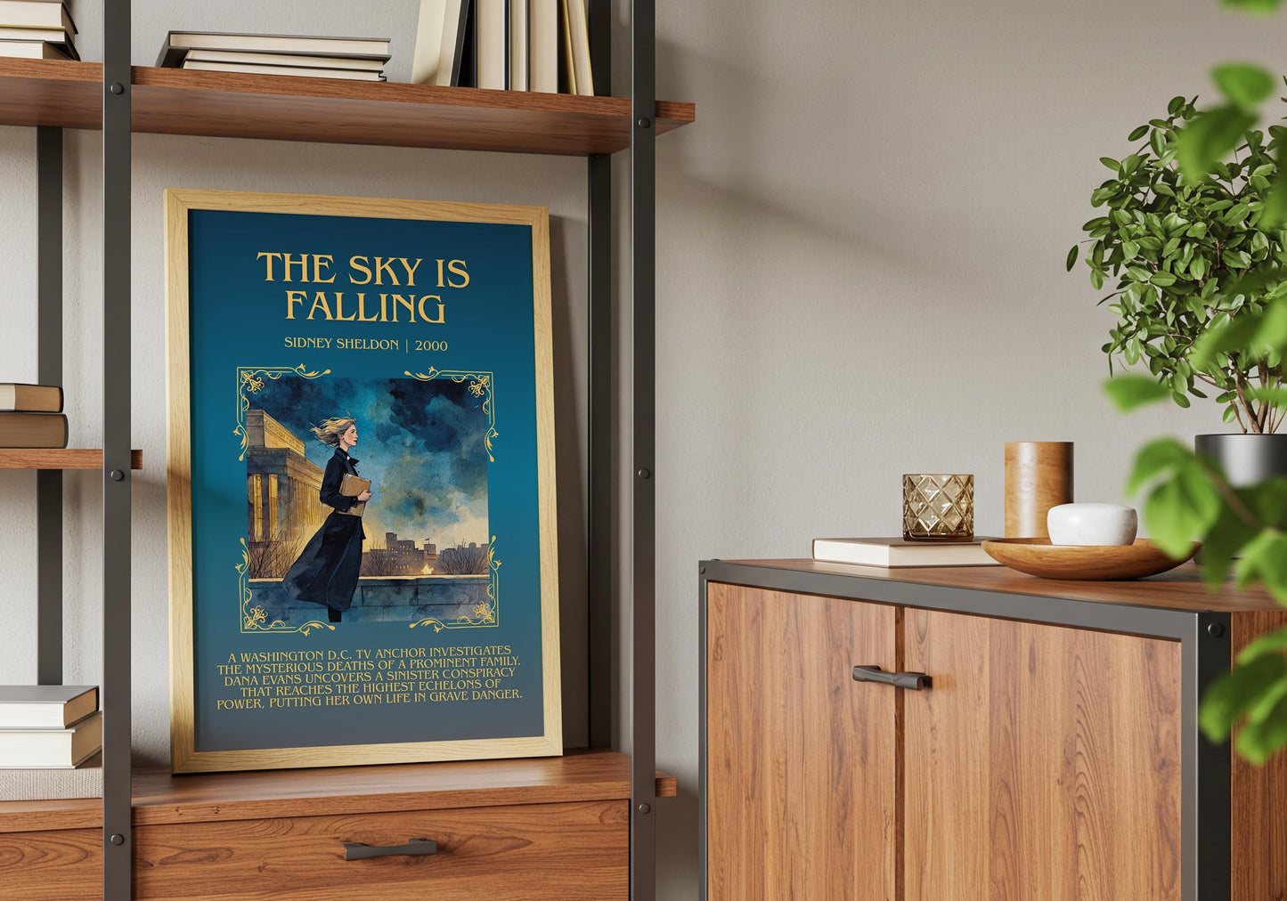 The Sky Is Falling by Sidney Sheldon Descriptive, High Quality Poster Print.Free Delivery Wall Art. Author&Blurb Book Nook Library