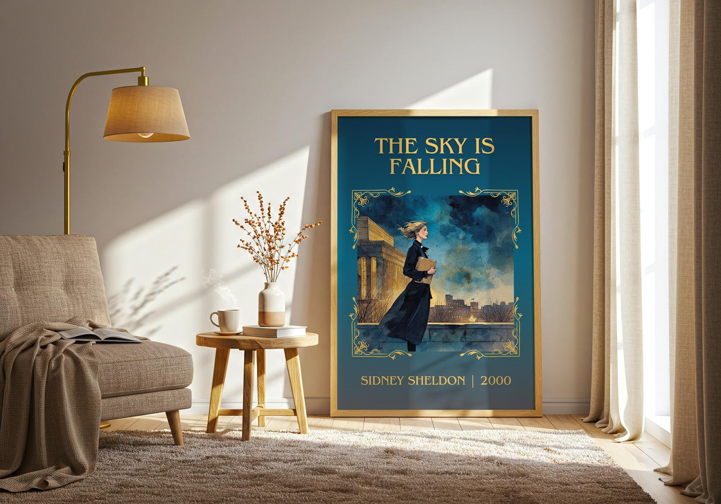 The Sky Is Falling by Sidney Sheldon Descriptive, High Quality Poster. Fast, Free Delivery Wall Art. Minimalist Book Lover Gift Author