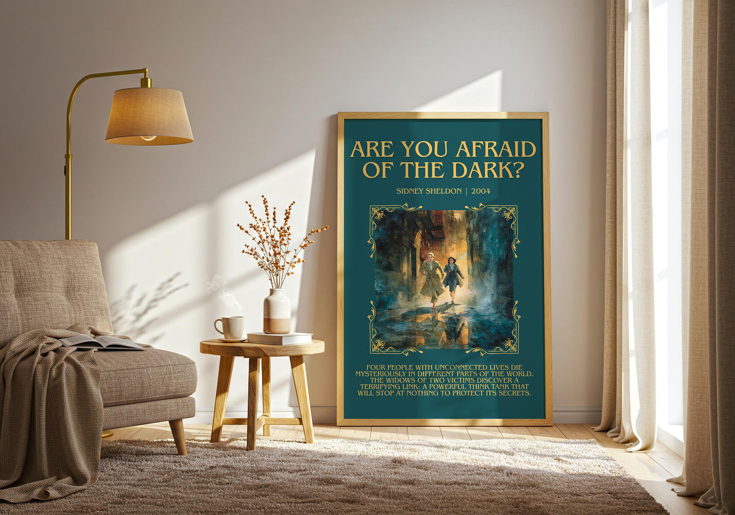 Are You Afraid Of The Dark? by Sidney Sheldon Descriptive, High Quality Poster Print.Free Delivery Wall Art. Author&Blurb Book Nook Library