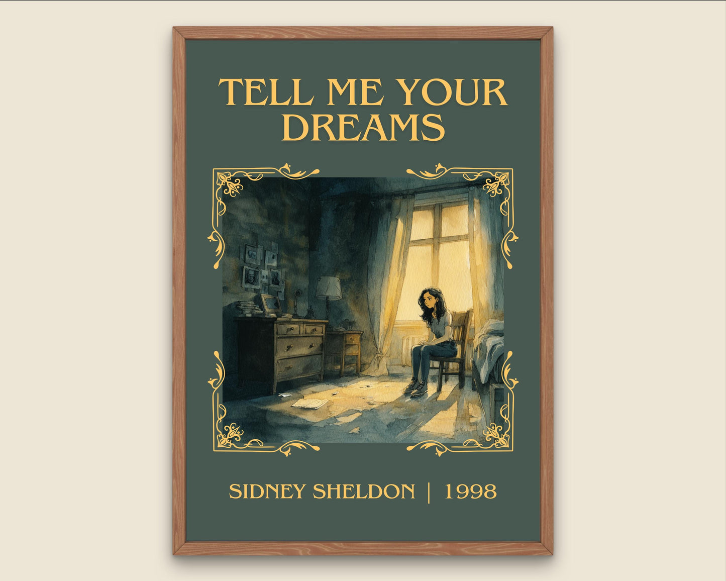Tell Me Your Dreams by Sidney Sheldon Descriptive, High Quality Poster. Free Delivery Wall Art. Minimalist Book Lover Gift Author