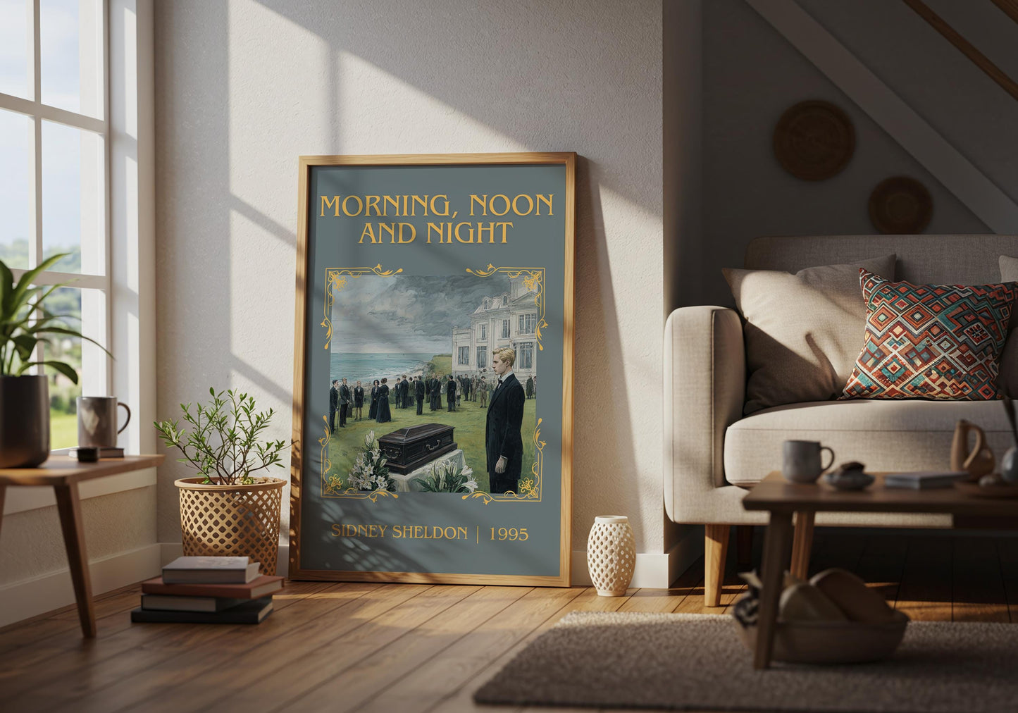 Morning, Noon and Night by Sidney Sheldon Descriptive, High Quality Poster. Free Delivery Wall Art. Minimalist Book Lover Gift Author
