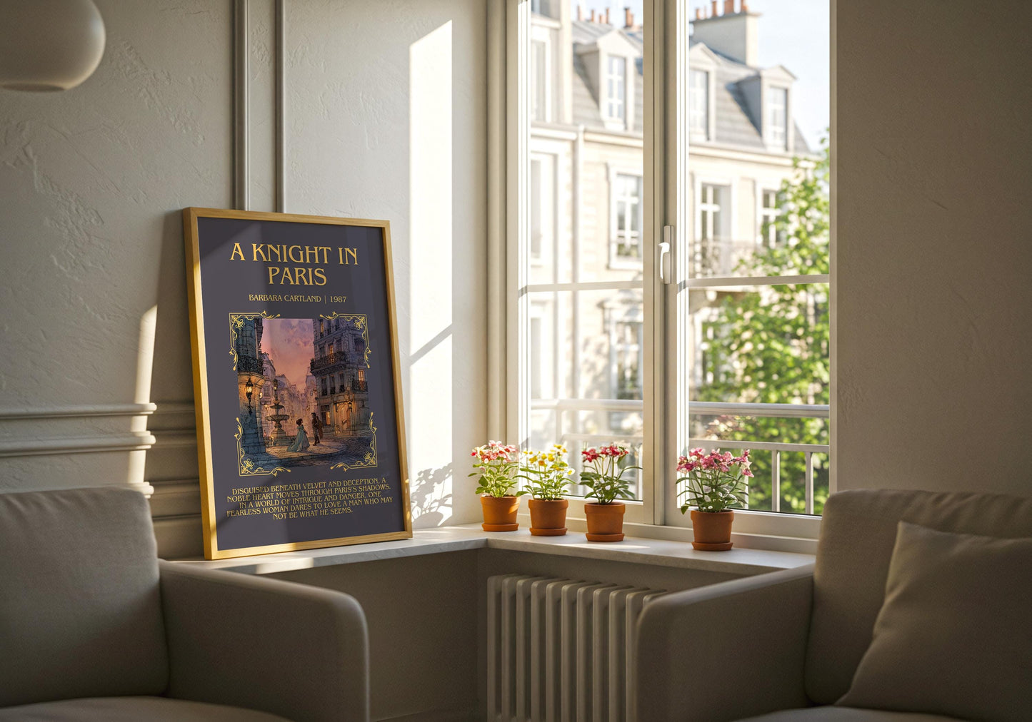 A Knight In Paris by Barbara Cartland Descriptive, High Quality Poster Print.Free Delivery Wall Art. Author&Blurb Book Nook Library