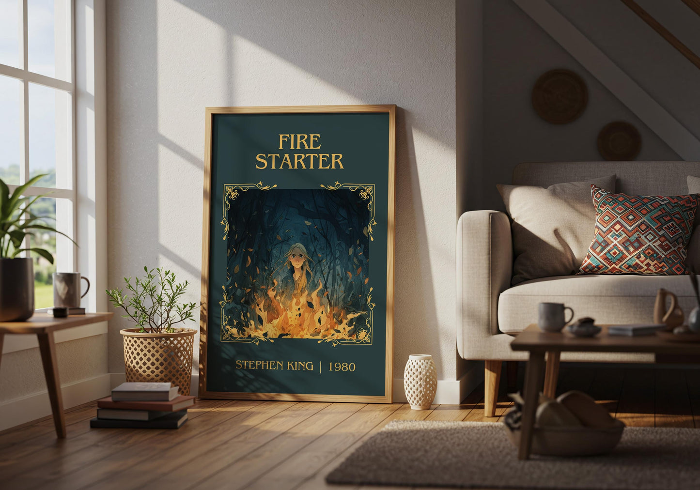 Fire Starter by Stephen King Descriptive, High Quality Poster Print.Free Delivery Wall Art. Author&Blurb Book Nook Library Gift Art Novel