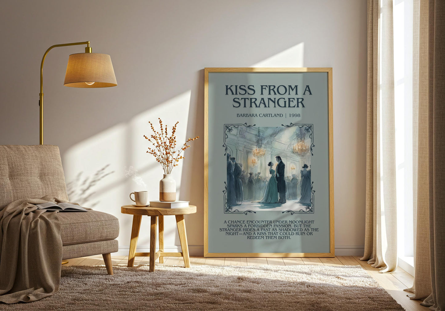 Kiss From A Stranger by Barbara Cartland Descriptive, High Quality Poster Print.Free Delivery Wall Art. Author&Blurb Book Nook Library Gift