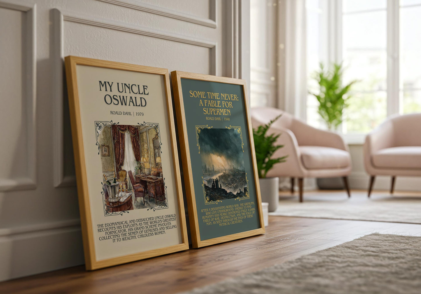 My Uncle Oswald by Roald Dahl Descriptive, High Quality Poster Print.Free Delivery Wall Art.Author&Blurb Book Nook Gift Library