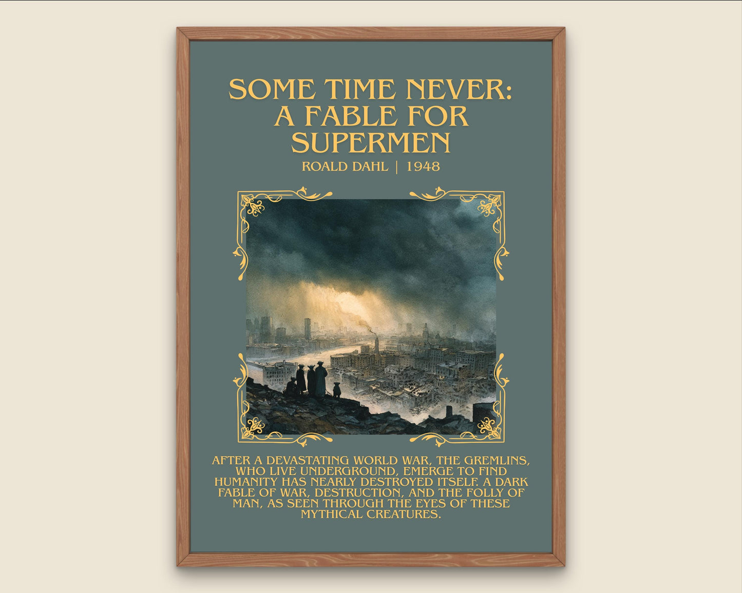 Some Time Never: A Fable For Supermen by Roald Dahl Descriptive, High Quality Poster Print.Free Delivery Wall Art.Author&Blurb Book Nook