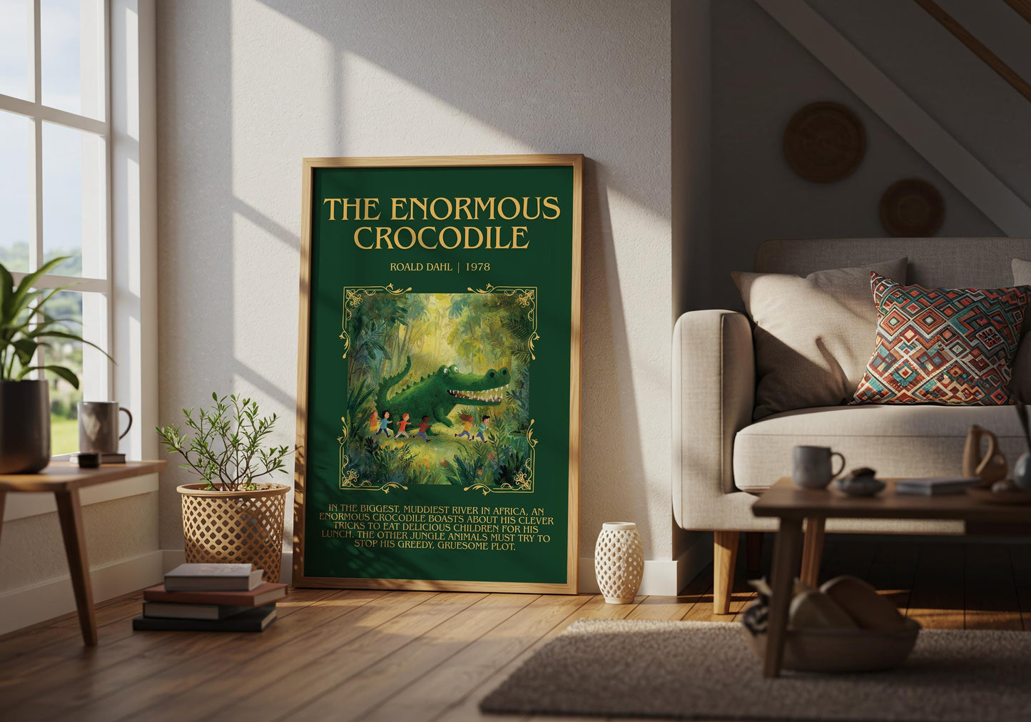 The Enormous Crocodile by Roald Dahl Descriptive, High Quality Poster Print.Free Delivery Wall Art.Author&Blurb Book Nook Gift Library