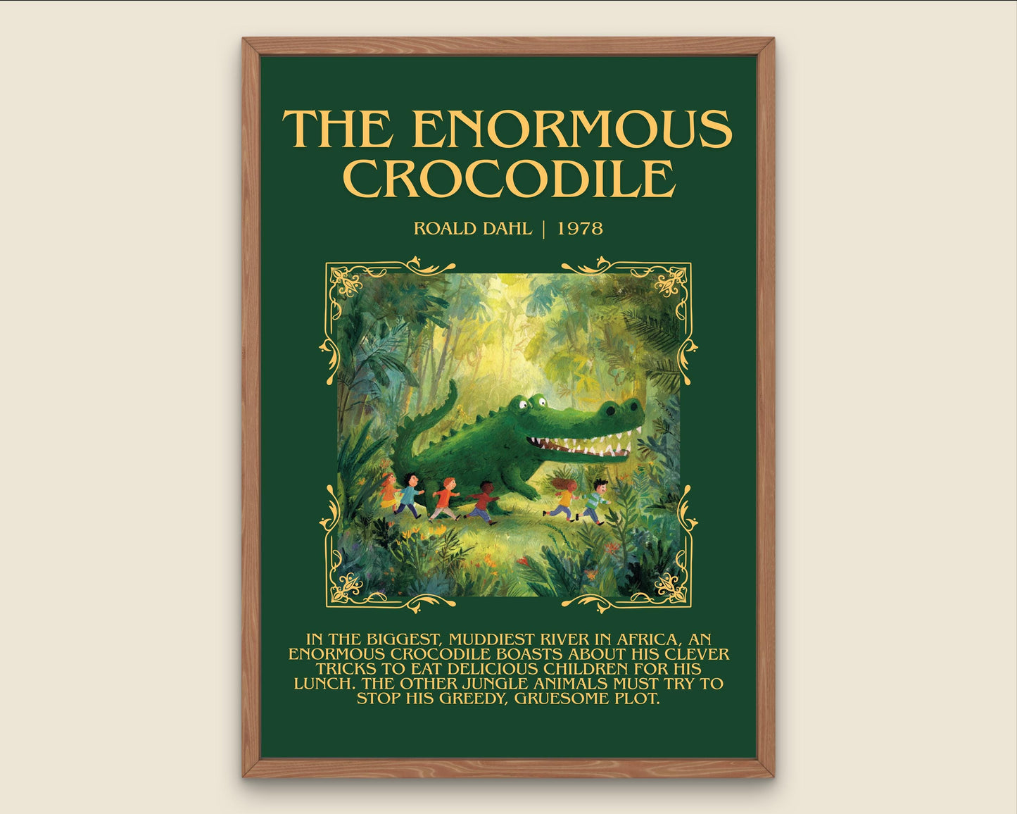 The Enormous Crocodile by Roald Dahl Descriptive, High Quality Poster Print.Free Delivery Wall Art.Author&Blurb Book Nook Gift Library