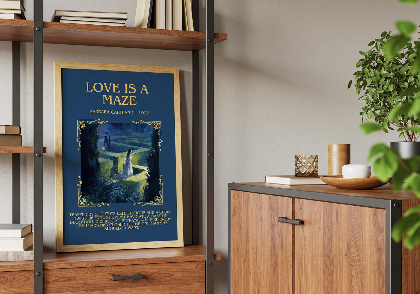 Love Is A Maze by Barbara Cartland Descriptive, High Quality Poster Print.Free Delivery Wall Art. Author&Blurb Book Nook Library Gift