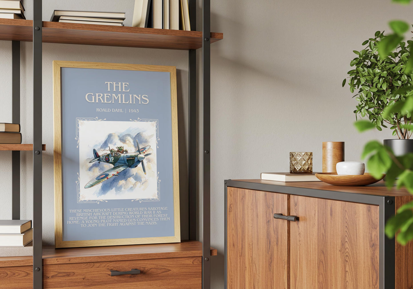 The Gremlins by Roald Dahl Descriptive, High Quality Poster Print.Free Delivery Wall Art.Author&Blurb Book Nook Gift Library Kids Book