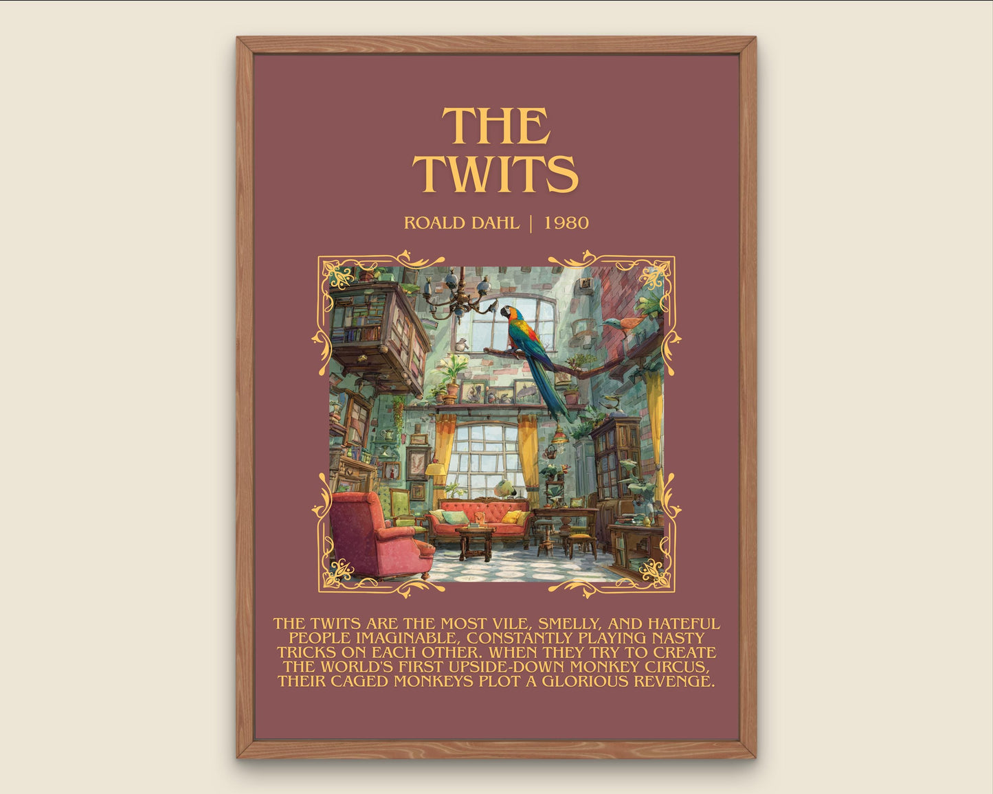 The Twits by Roald Dahl Descriptive, High Quality Poster Print.Free Delivery Wall Art.Author&Blurb Book Nook Gift Library Kids Book