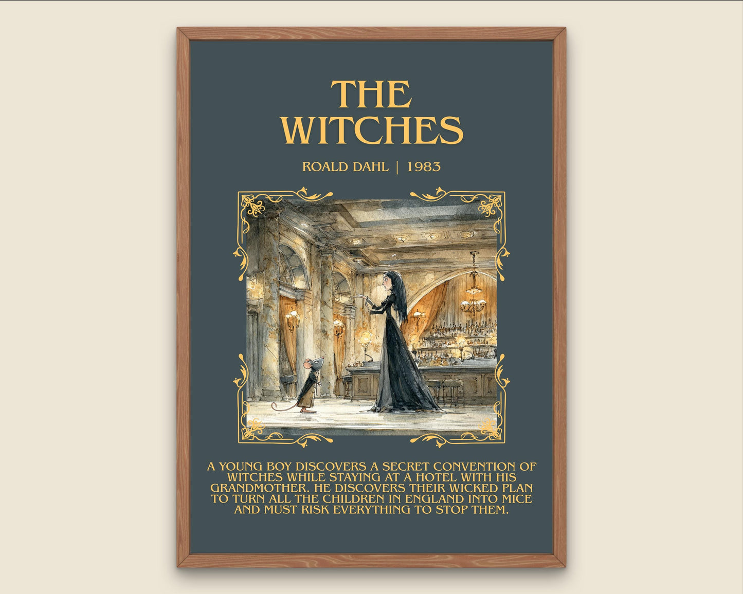 The Witches by Roald Dahl Descriptive, High Quality Poster Print.Free Delivery Wall Art.Author&Blurb Book Nook Gift Library Kids Book