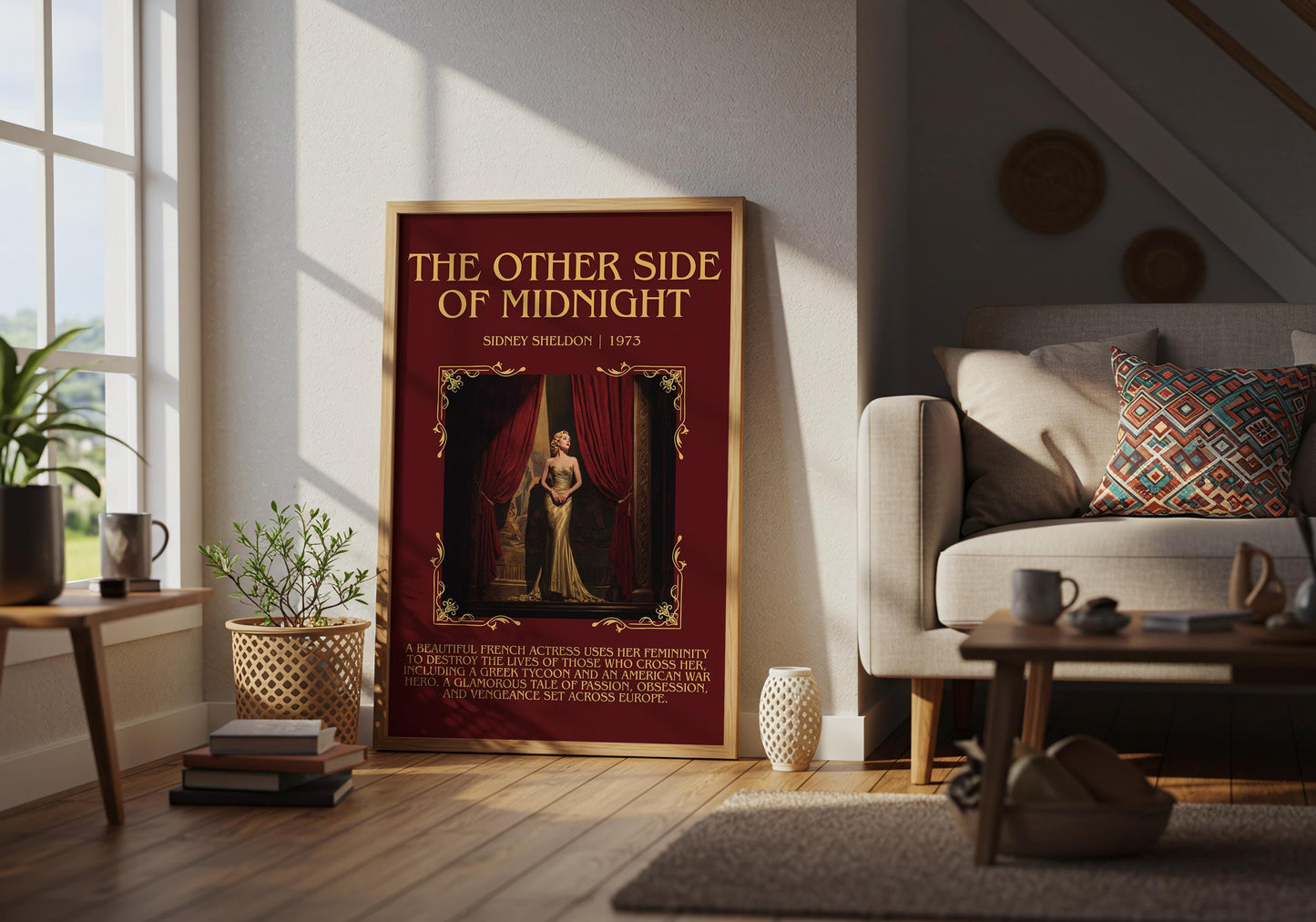 The Other Side Of Midnight by Sidney Sheldon Descriptive, High Quality Poster Print.Free Delivery Wall Art. Author&Blurb Book Nook Library