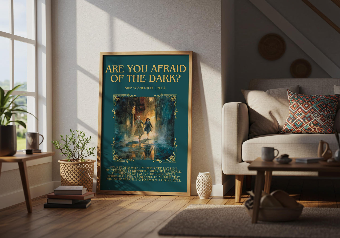Are You Afraid Of The Dark? by Sidney Sheldon Descriptive, High Quality Poster Print.Free Delivery Wall Art. Author&Blurb Book Nook Library