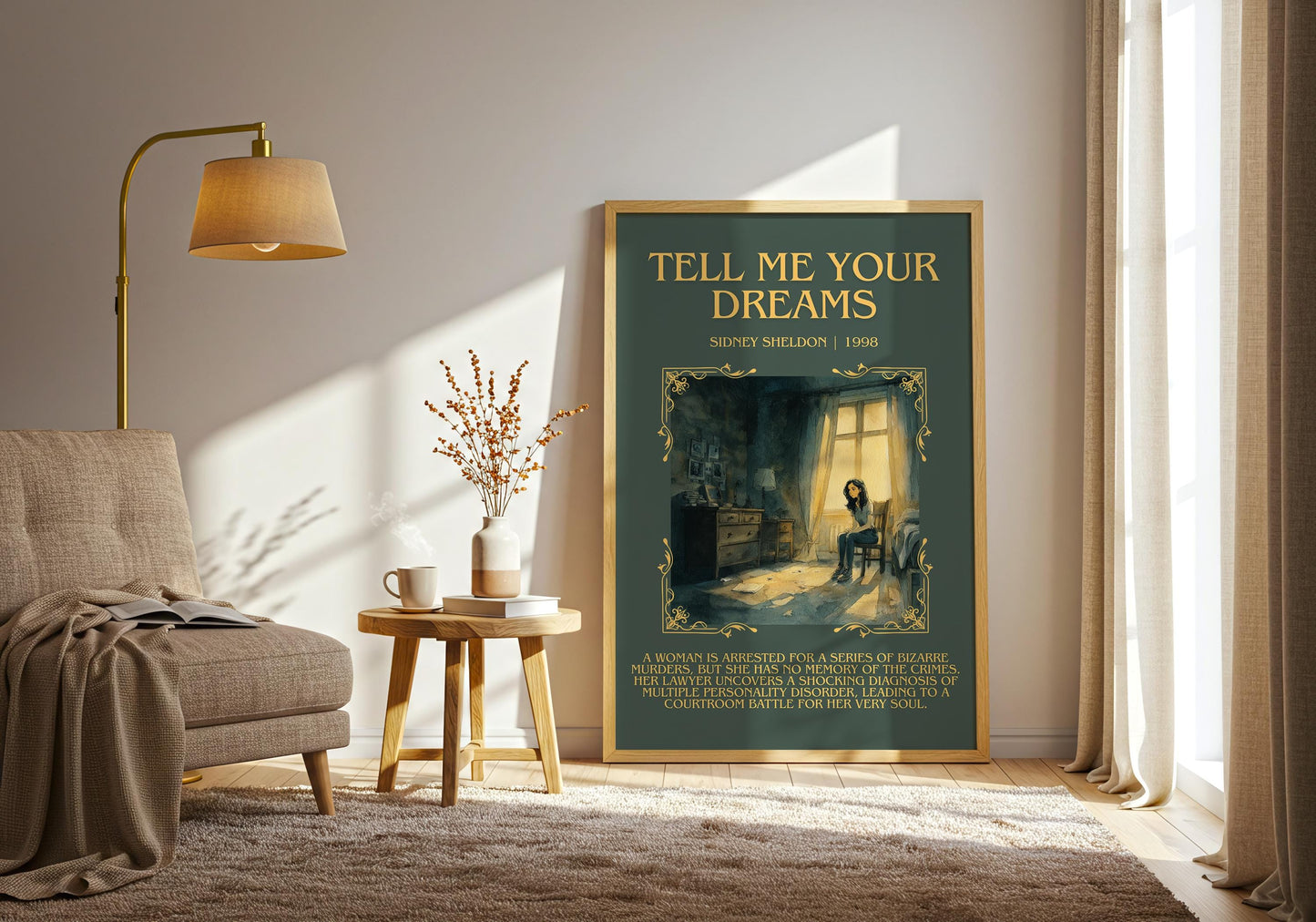 Tell Me Your Dreams by Sidney Sheldon Descriptive, High Quality Poster Print.Free Delivery Wall Art. Author&Blurb Book Nook Library
