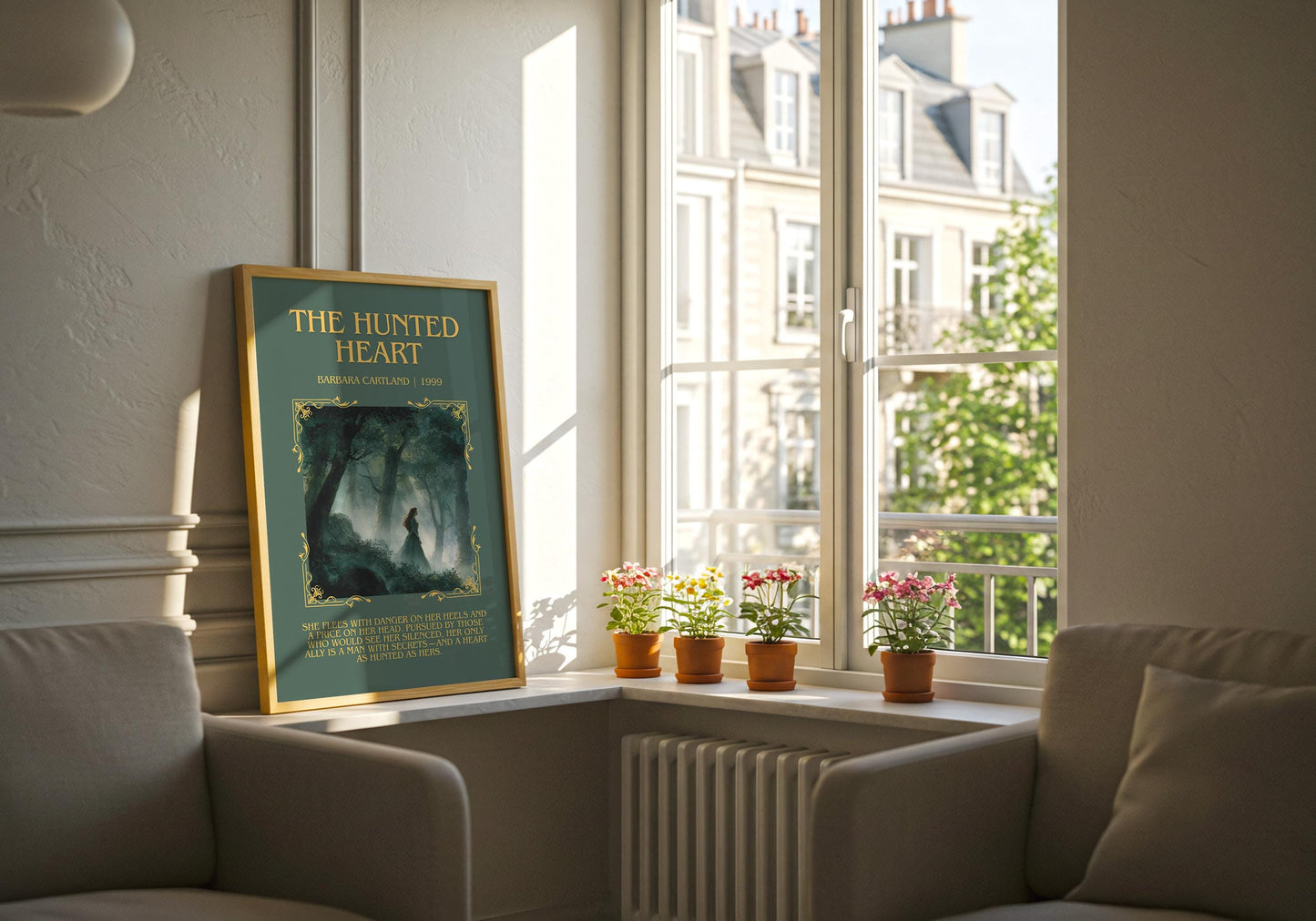 The Hunted Heart by Barbara Cartland Descriptive, High Quality Poster Print.Free Delivery Wall Art. Author&Blurb Book Nook Library Gift