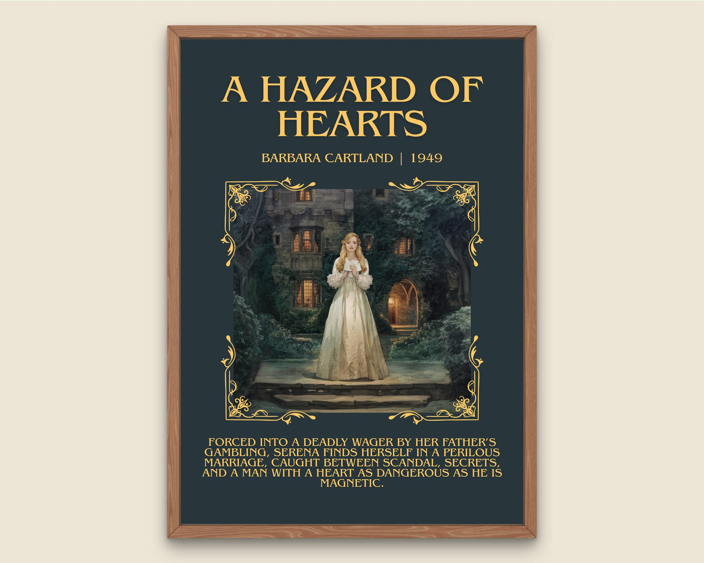 A Hazard Of Hearts by Barbara Cartland Descriptive, High Quality Poster Print.Free Delivery Wall Art. Author&Blurb Book Nook Library