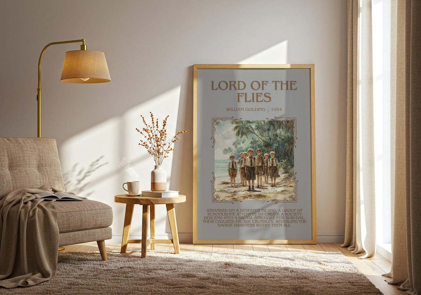 Lord Of The Flies by William Golding Descriptive, High Quality Poster Print.Free Delivery Wall Art. Author&Blurb Book Nook Library Gift