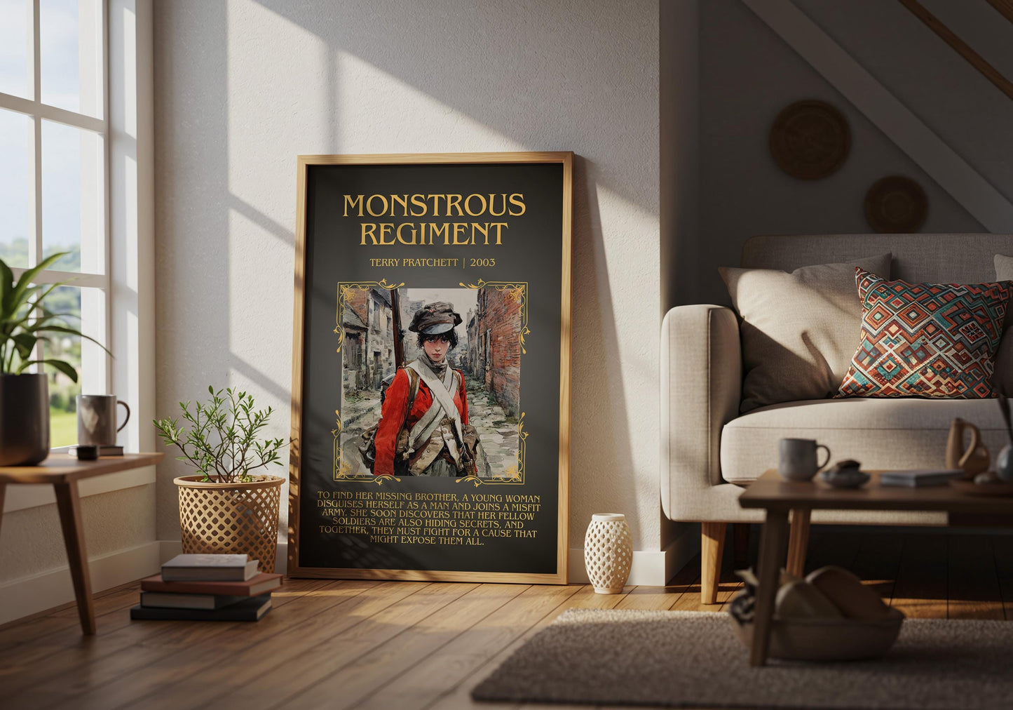 Monstrous Regiment by Terry Pratchett Descriptive, High Quality Poster Print.Free Delivery Wall Art. Author&Blurb Book Nook Library Gift