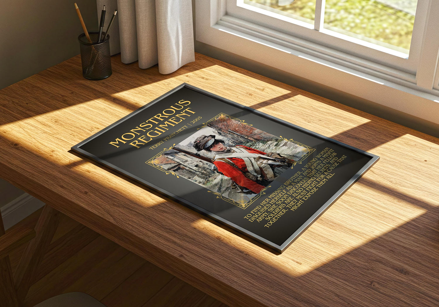 Monstrous Regiment by Terry Pratchett Descriptive, High Quality Poster Print.Free Delivery Wall Art. Author&Blurb Book Nook Library Gift