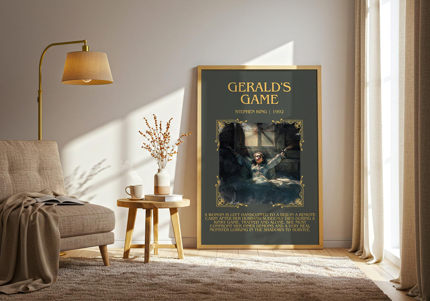 Gerald's Game by Stephen King Descriptive, High Quality Poster Print.Free Delivery Wall Art. Author&Blurb Book Artwork Novel Nook Gift