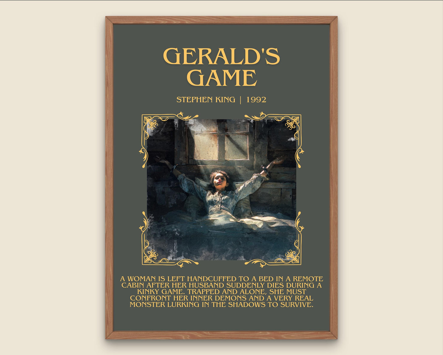 Gerald's Game by Stephen King Descriptive, High Quality Poster Print.Free Delivery Wall Art. Author&Blurb Book Artwork Novel Nook Gift