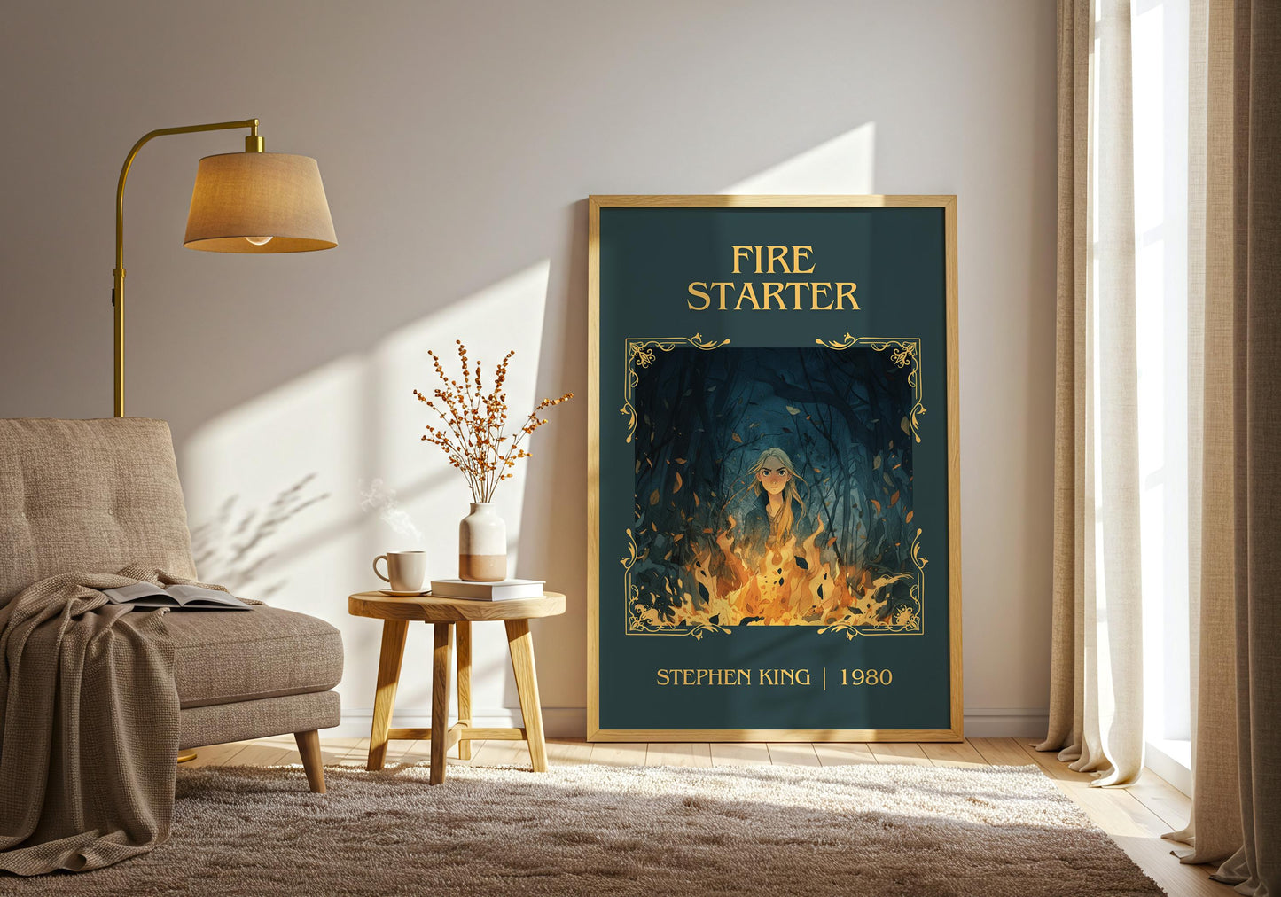 Fire Starter by Stephen King Descriptive, High Quality Poster Print.Free Delivery Wall Art. Author&Blurb Book Nook Library Gift Art Novel