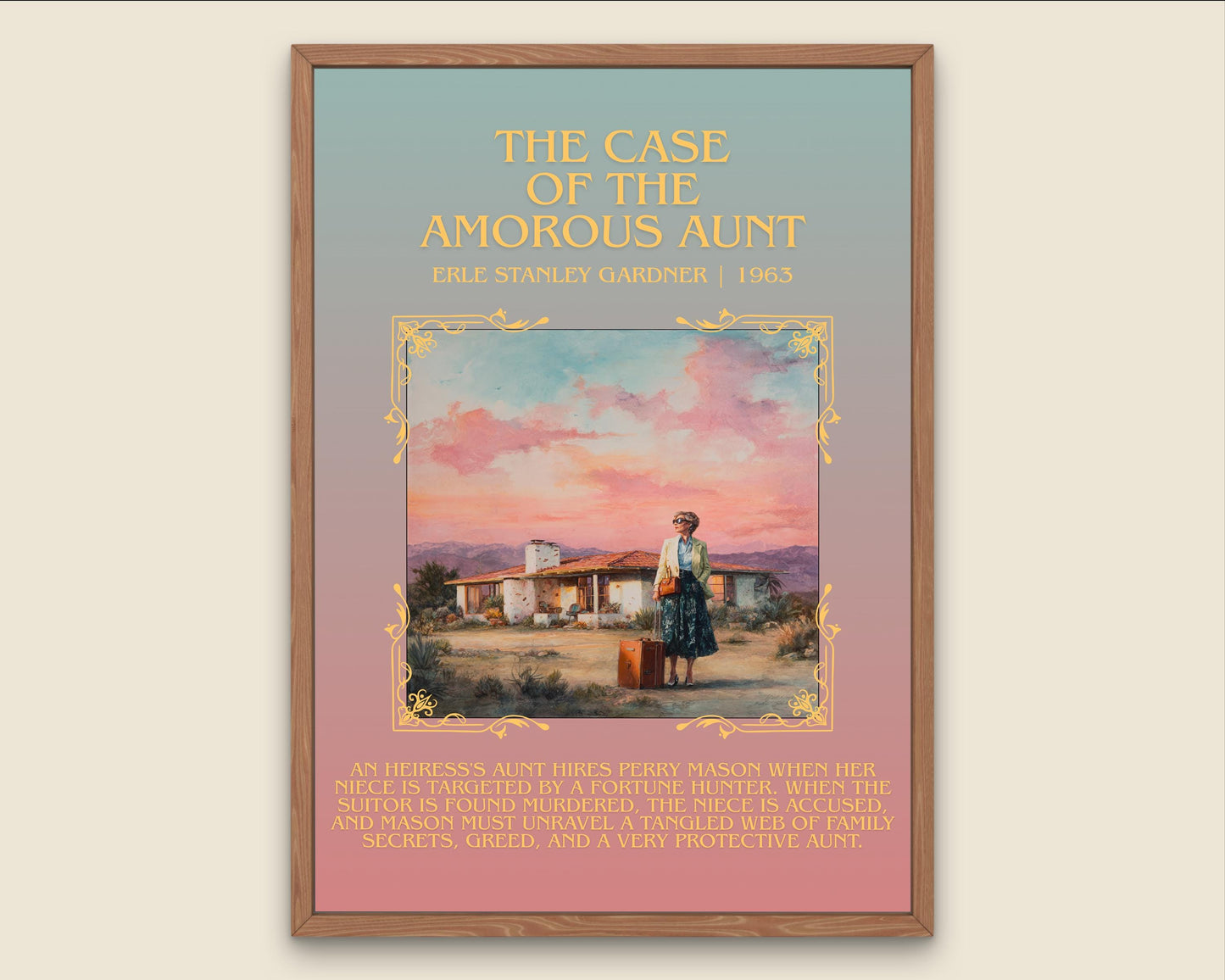 The Case Of The Amorous Aunt by Erle Stanley Gardner Descriptive Poster Print.Free Delivery Wall Art. Author&Blurb Book Artwork Novel Gift