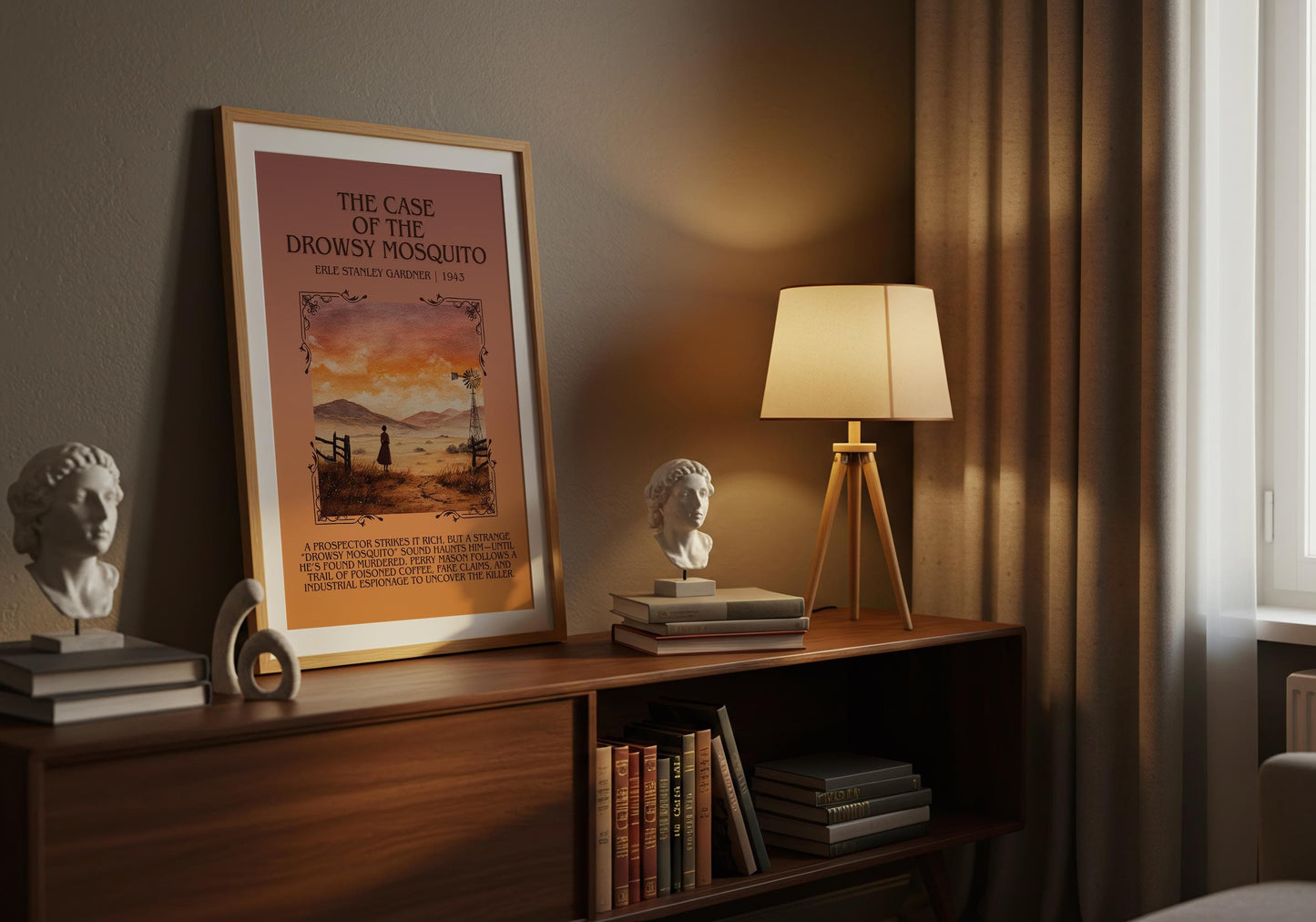 The Case Of The Drowsy Mosquito by Erle Stanley Gardner Descriptive Poster Print.Free Delivery Wall Art Author&Blurb Book Artwork Novel