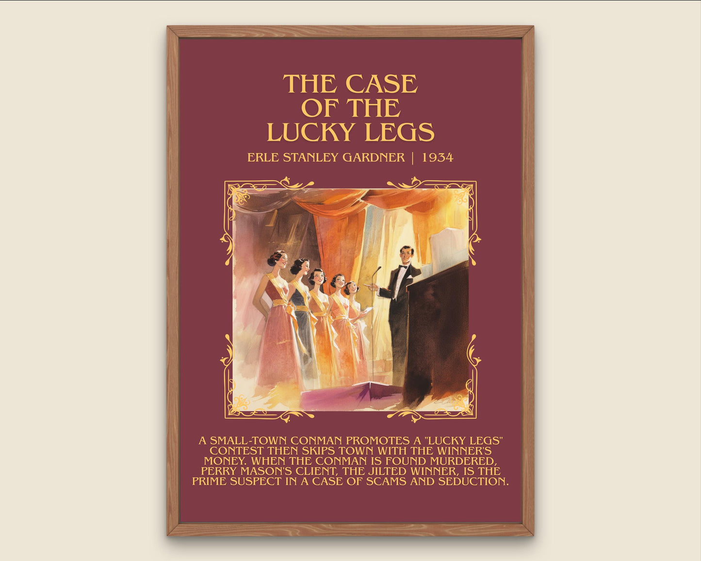 The Case Of The Lucky Legs by Erle Stanley Gardner Descriptive Poster Print.Free Delivery Wall Art Author&Blurb Book Artwork Novel