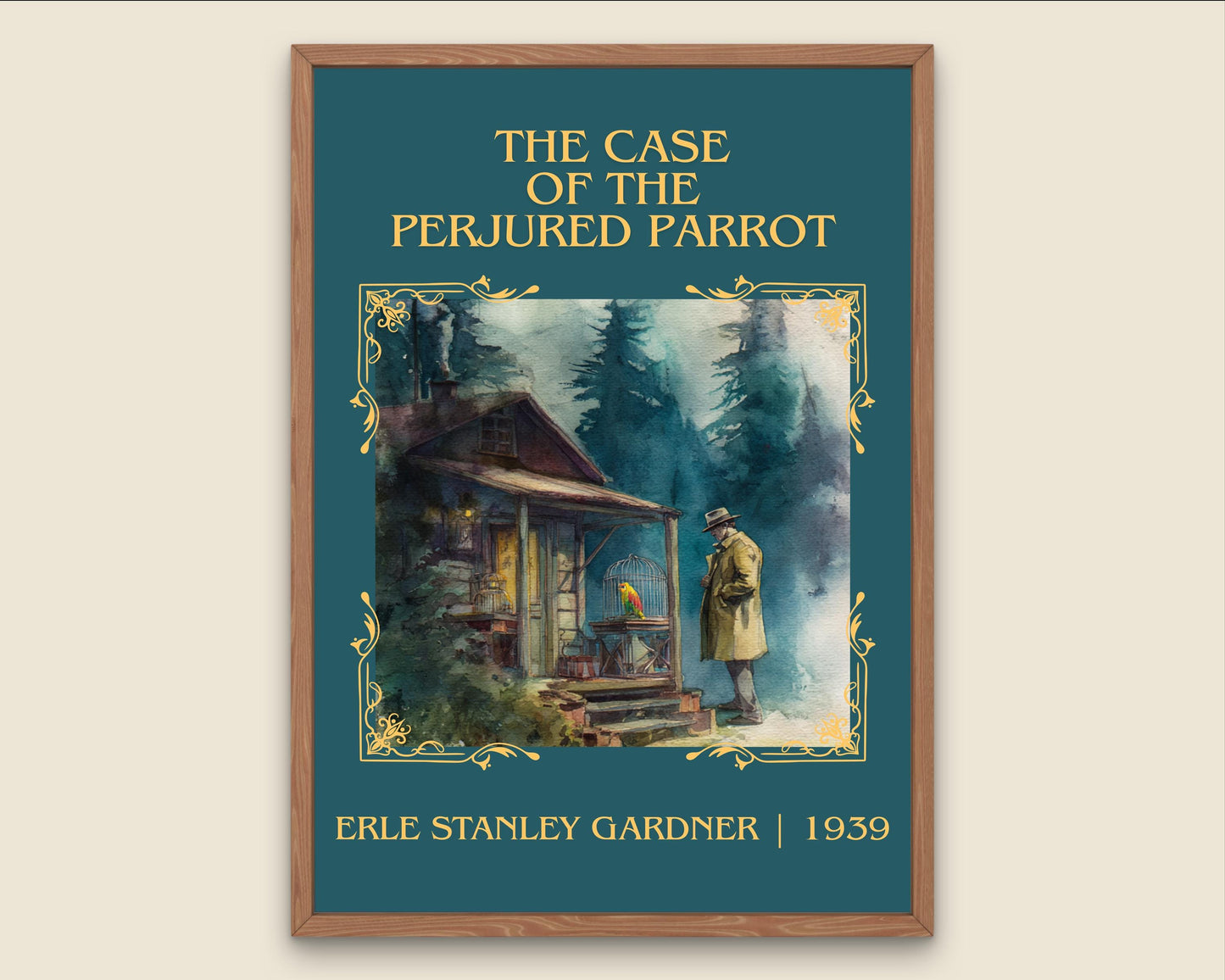The Case Of The Perjured Parrot by Erle Stanley Gardner Descriptive Poster Print.Free Delivery Wall Art Author&Blurb Book Artwork Novel