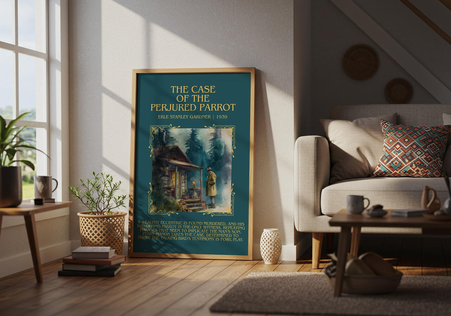 The Case Of The Perjured Parrot by Erle Stanley Gardner Descriptive Poster Print.Free Delivery Wall Art Author&Blurb Book Artwork Novel