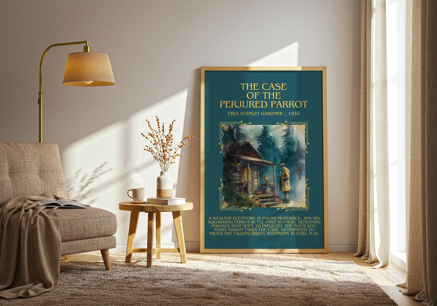 The Case Of The Perjured Parrot by Erle Stanley Gardner Descriptive Poster Print.Free Delivery Wall Art Author&Blurb Book Artwork Novel