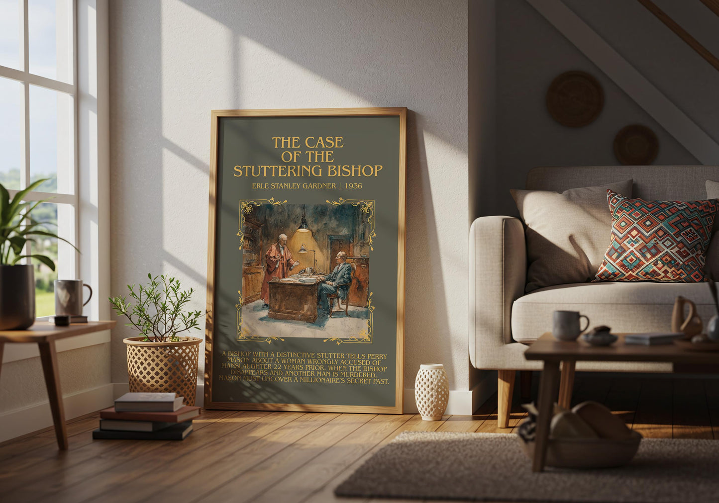 The Case Of The Stuttering Bishop by Erle Stanley Gardner Descriptive Poster Print.Free Delivery Wall Art Author&Blurb Book Artwork Novel
